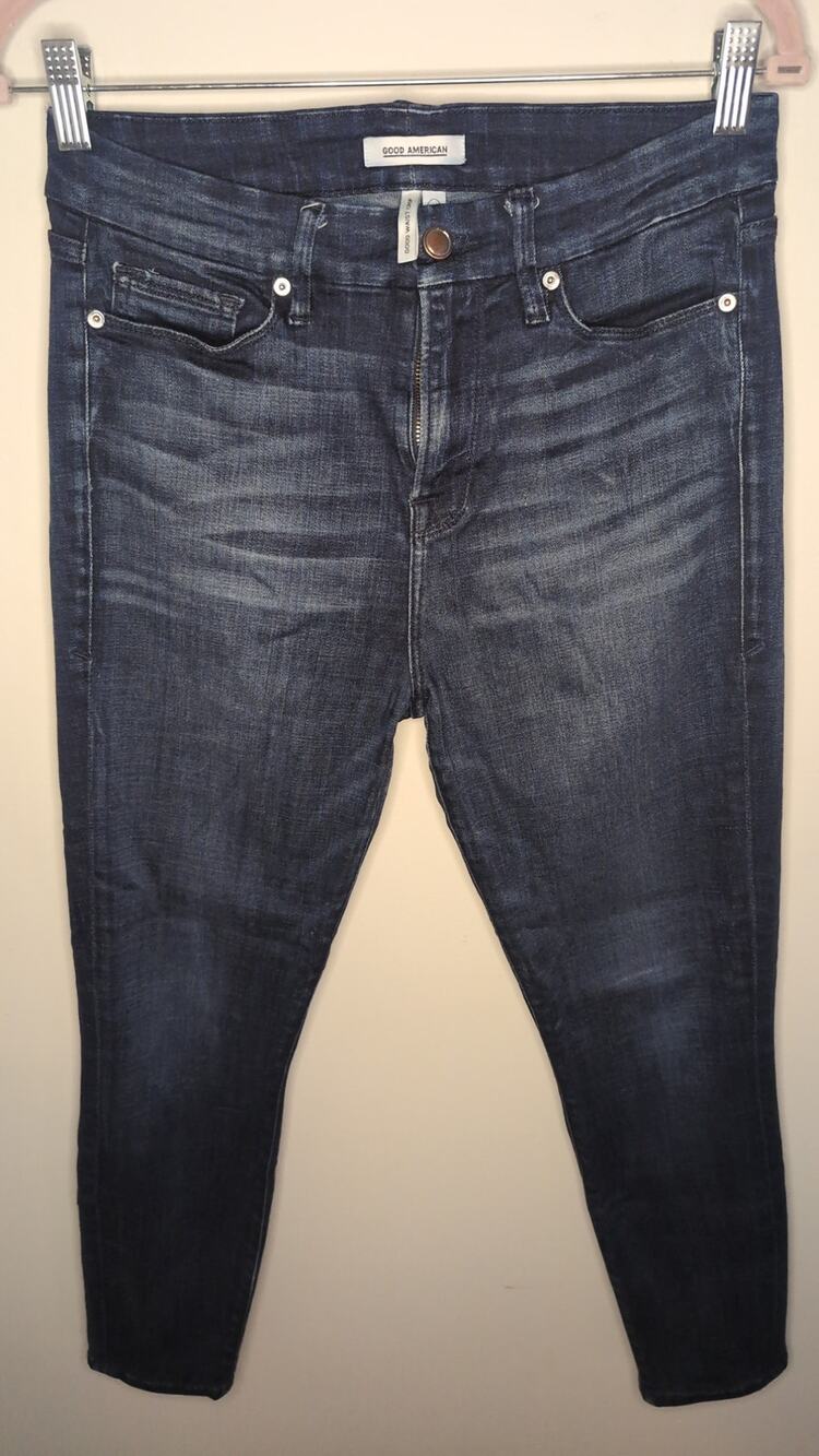 Good American Good Waist Crop Jeans Size 8 29 Dark Wash High Rise Slim